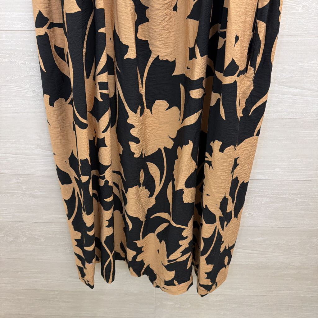 Black/ Brown Print Tie Back Midi Dress XXL