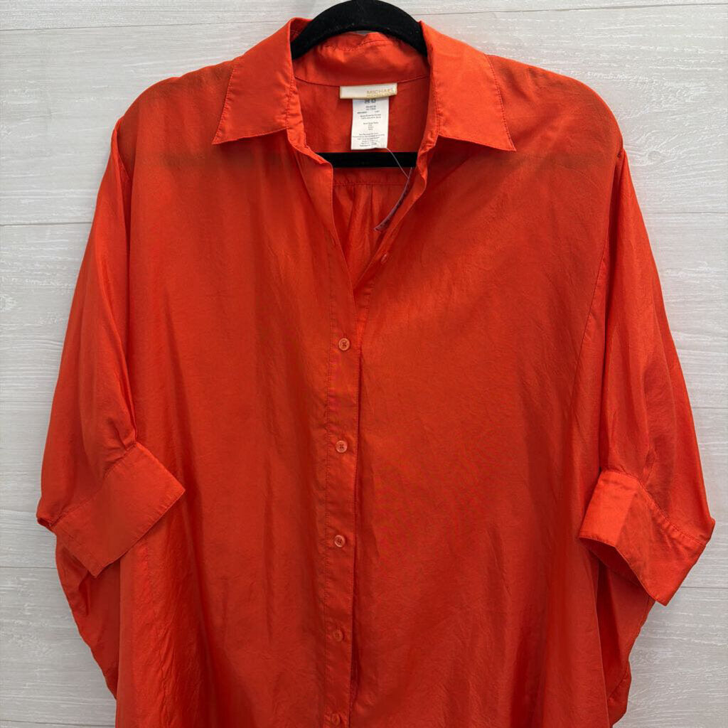 Michael Kors Orange 100% Silk Boxy Sleeve Oversized Button Down Top Small