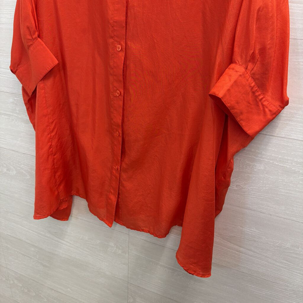 Michael Kors Orange 100% Silk Boxy Sleeve Oversized Button Down Top Small