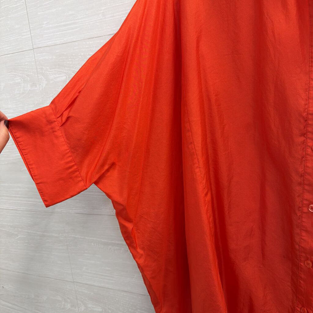 Michael Kors Orange 100% Silk Boxy Sleeve Oversized Button Down Top Small