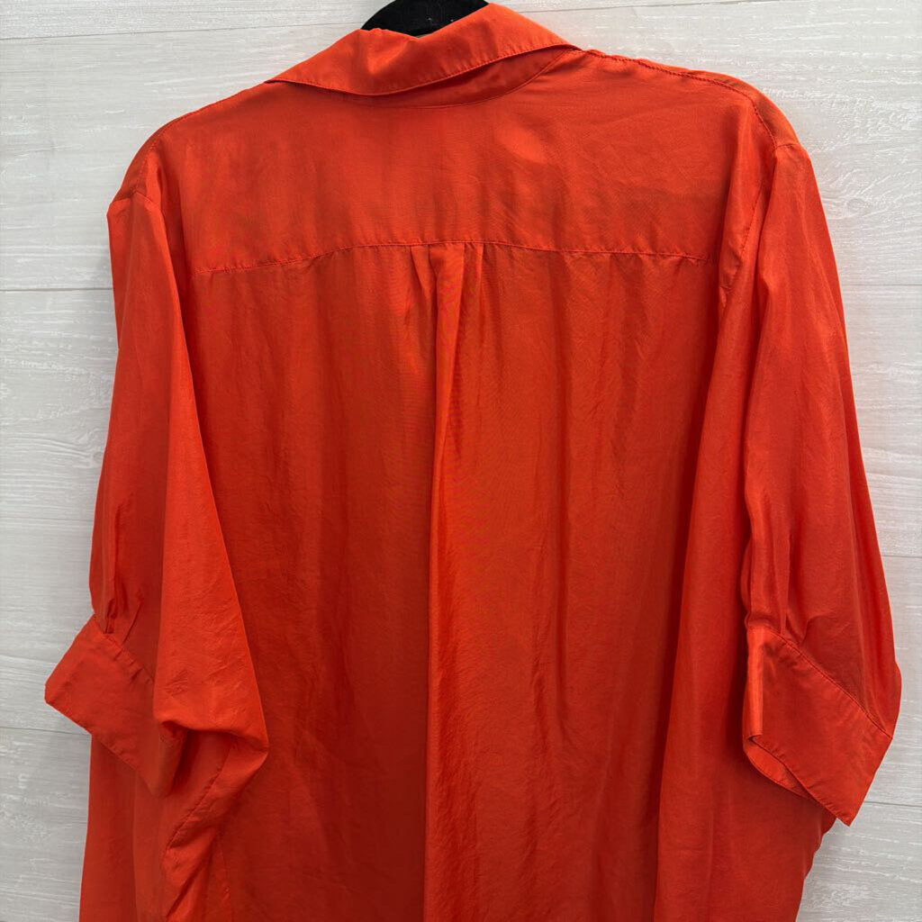 Michael Kors Orange 100% Silk Boxy Sleeve Oversized Button Down Top Small