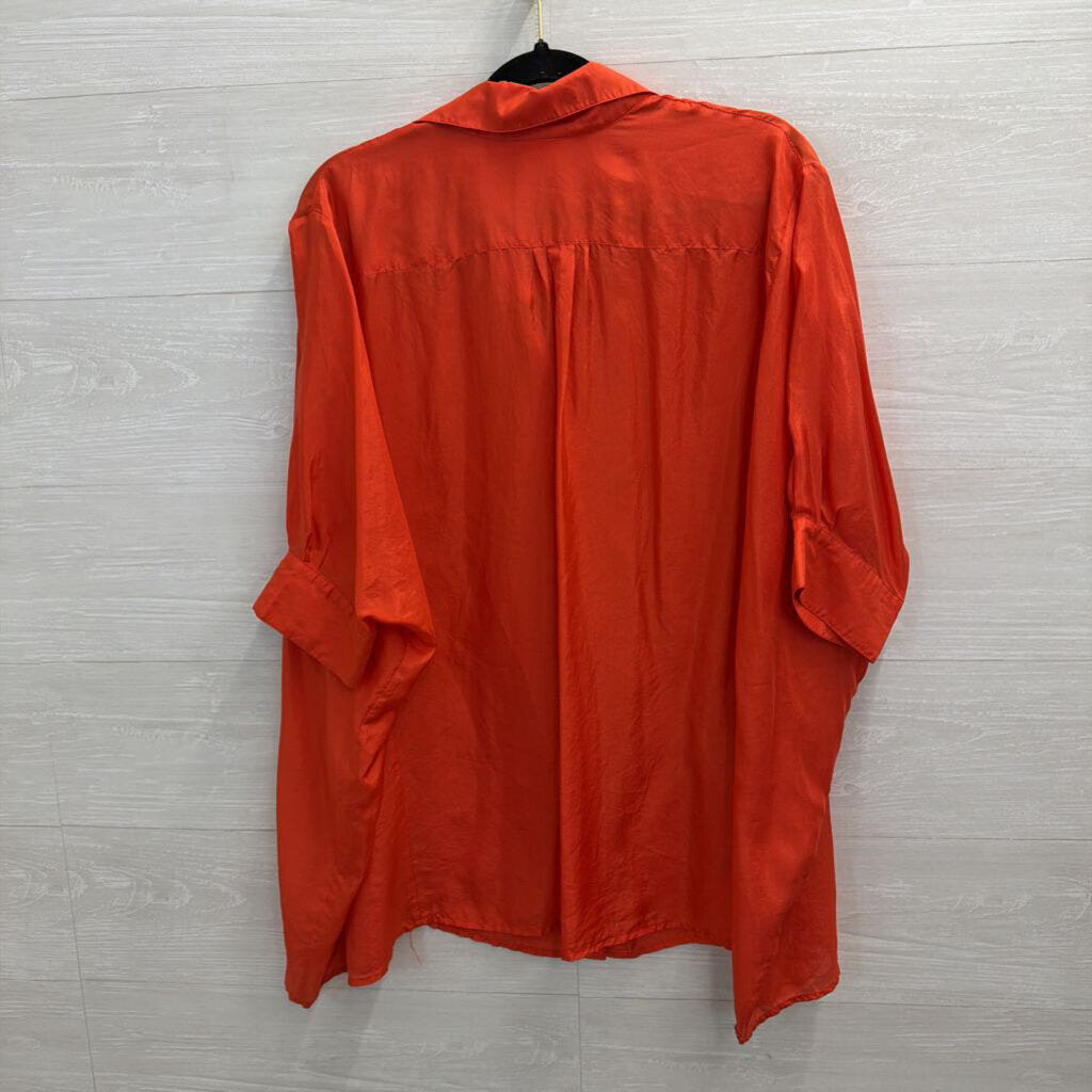 Michael Kors Orange 100% Silk Boxy Sleeve Oversized Button Down Top Small