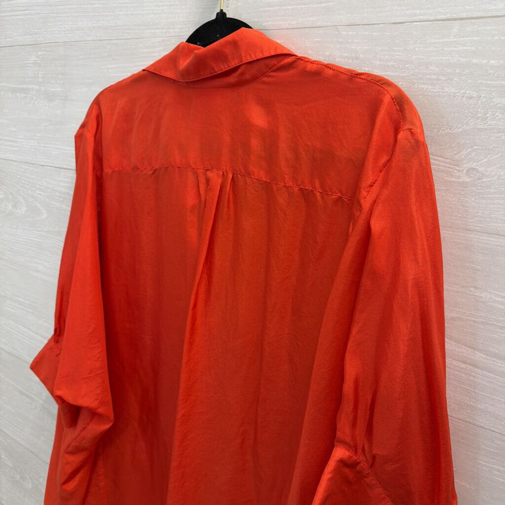 Michael Kors Orange 100% Silk Boxy Sleeve Oversized Button Down Top Small