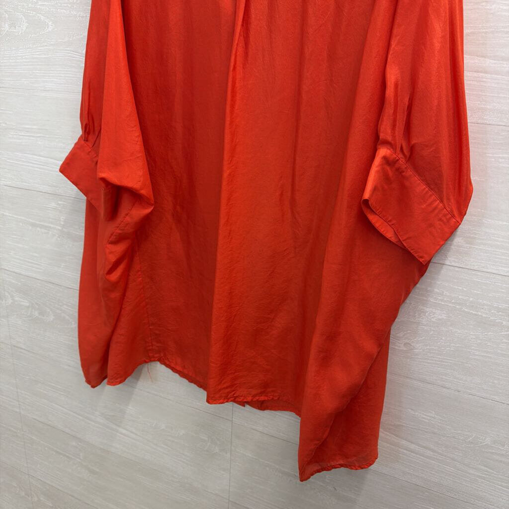 Michael Kors Orange 100% Silk Boxy Sleeve Oversized Button Down Top Small