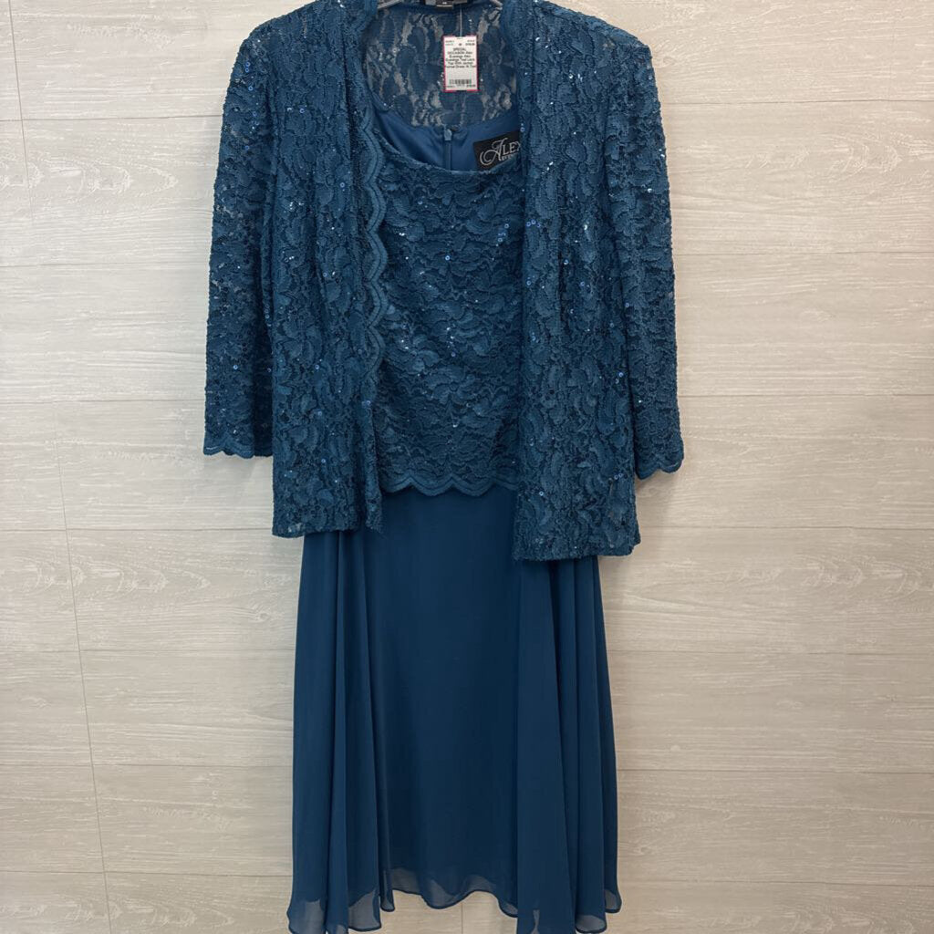 Alex Evenings Teal Lace Top With Jacket Formal Dress 14