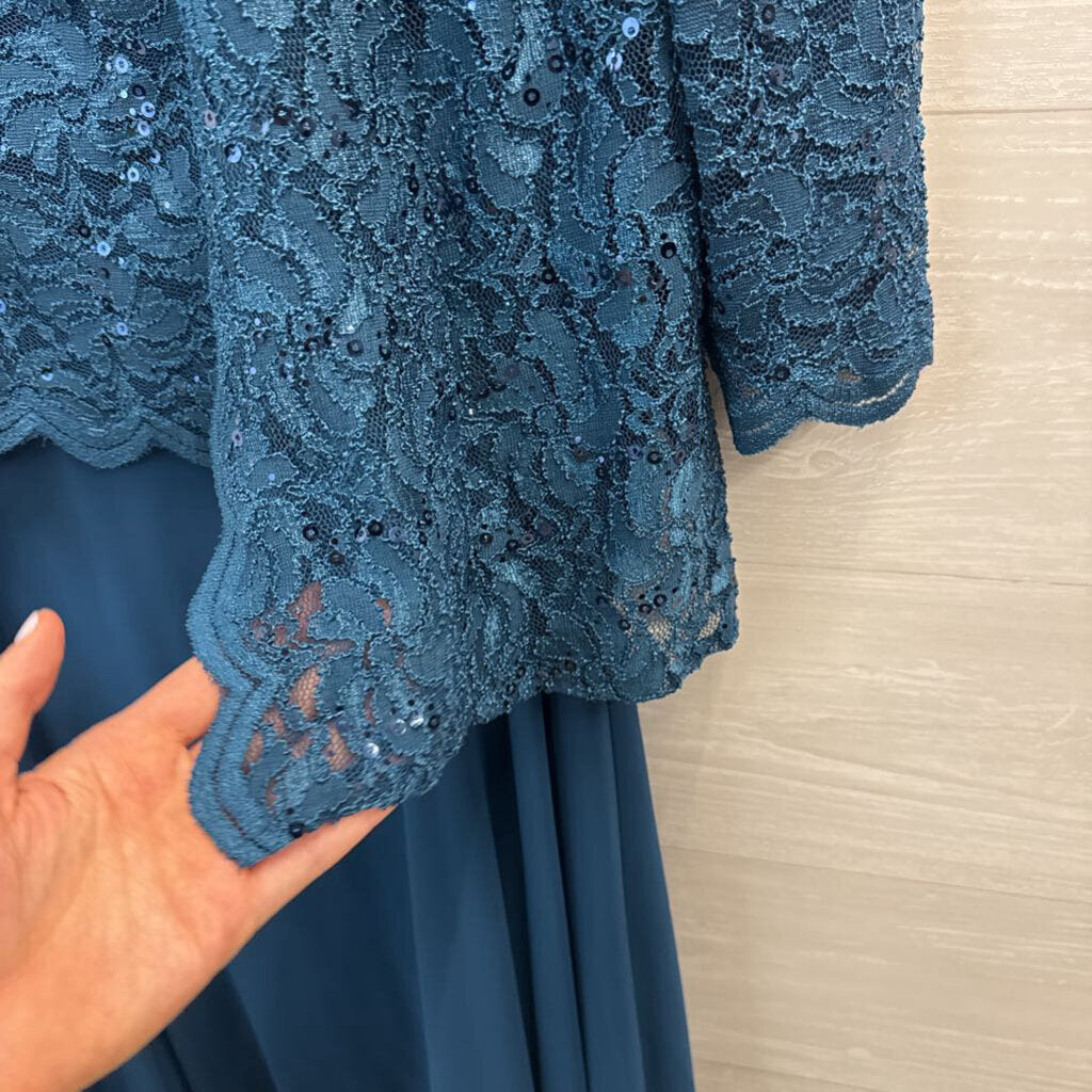 Alex Evenings Teal Lace Top With Jacket Formal Dress 14