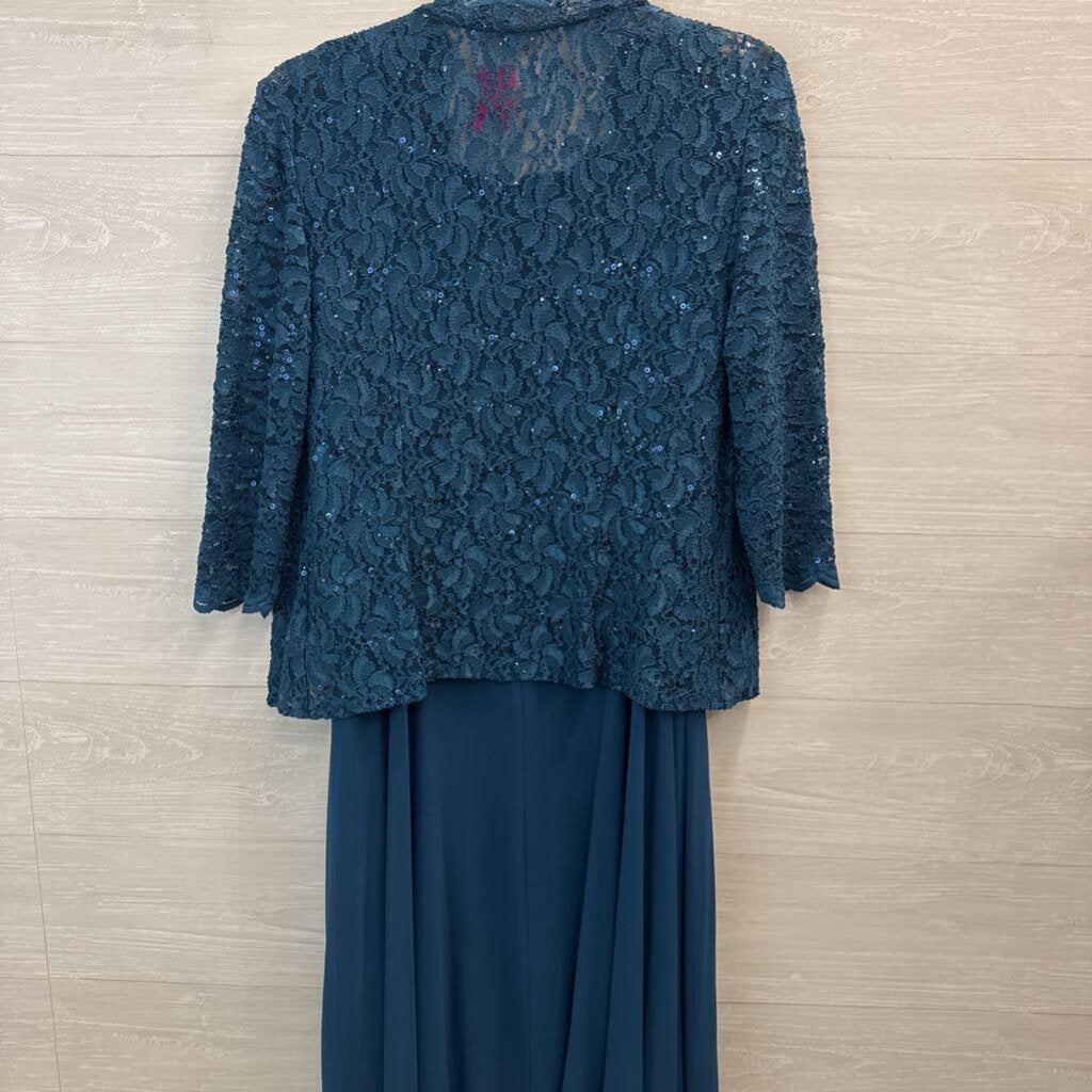 Alex Evenings Teal Lace Top With Jacket Formal Dress 14