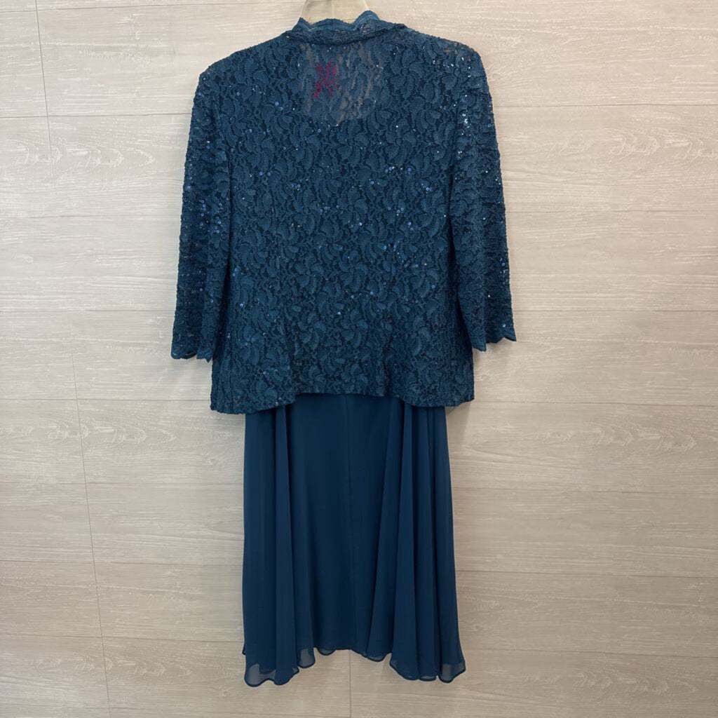 Alex Evenings Teal Lace Top With Jacket Formal Dress 14