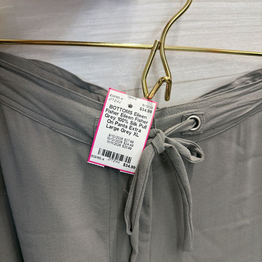 Eileen Fisher Grey 100% Silk Pull On Pants Extra Large