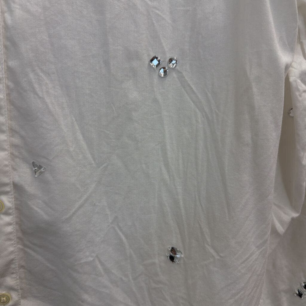 Loft White Embellished Long Sleeve Button Down Top Medium