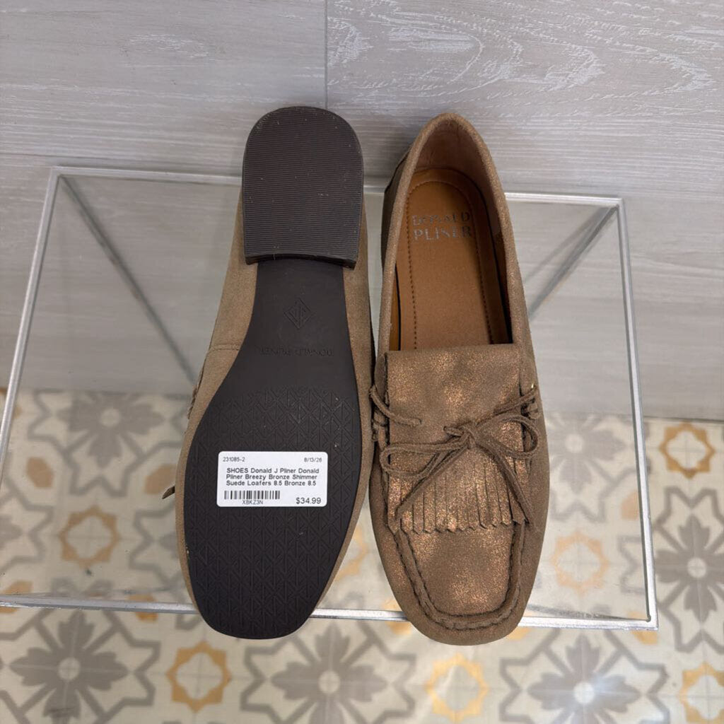 Donald Pliner Breezy Bronze Shimmer Suede Loafers 8.5