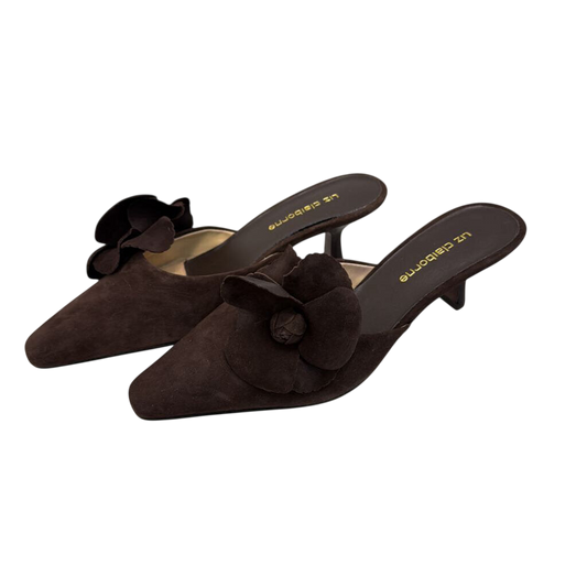 Vintage Liz Claiborne Brown Suede Floral Accent Kitten Heel Mules 6.5