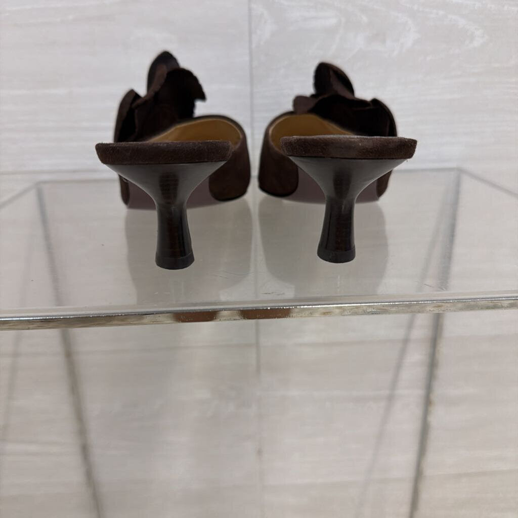 Vintage Liz Claiborne Brown Suede Floral Accent Kitten Heel Mules 6.5