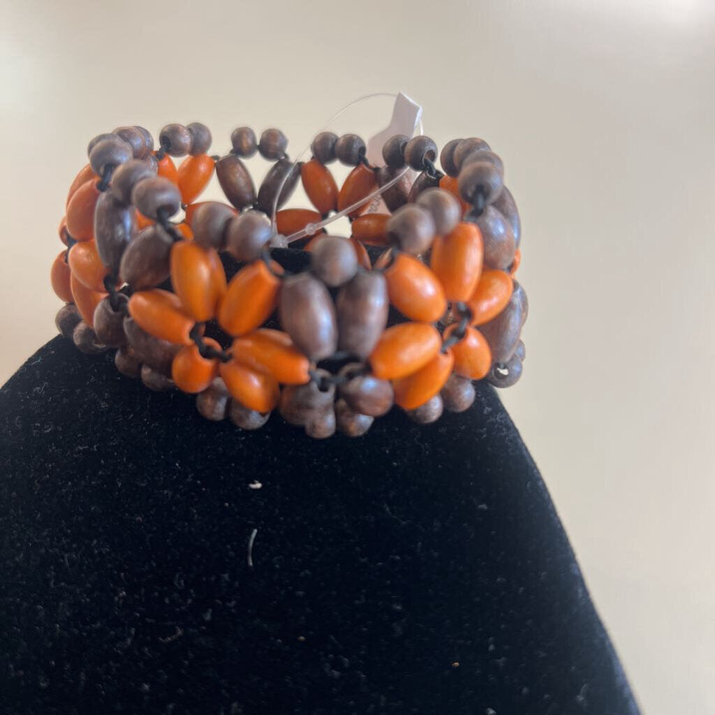 Brown/ Orange Wooden Beaded Bracelet
