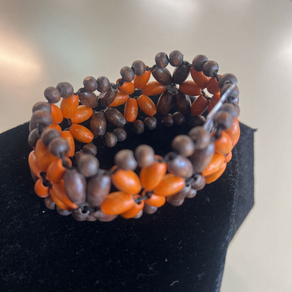 Brown/ Orange Wooden Beaded Bracelet