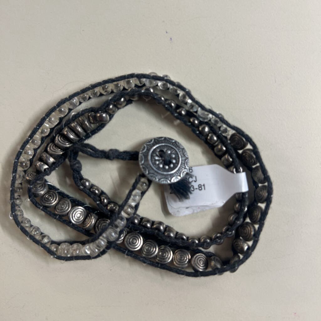 Grey Beaded Wrap Bracelet