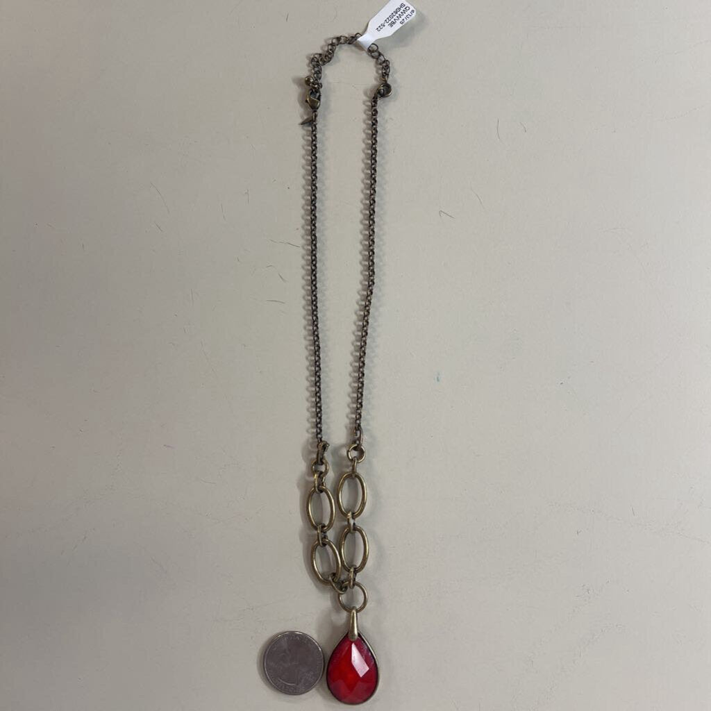 Gold/ Red Stone Pendant Necklace