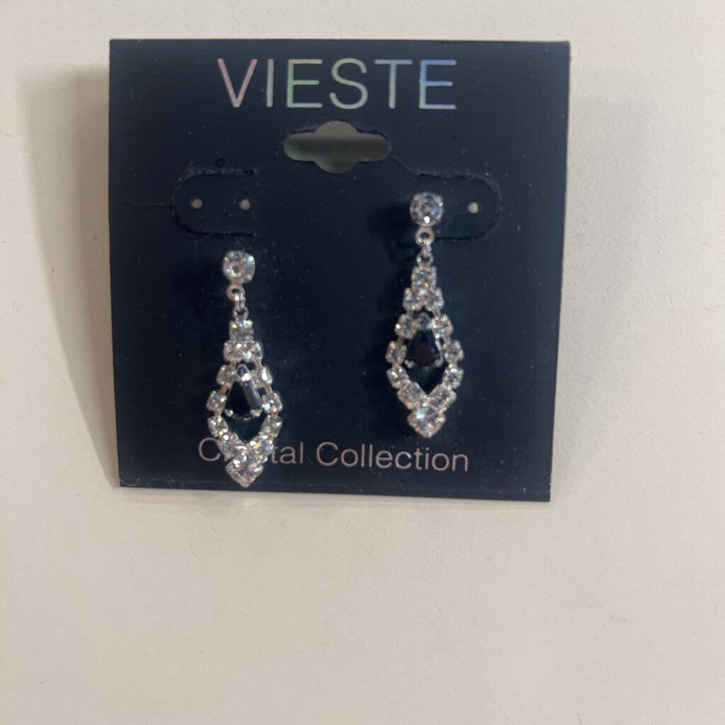 Silver Rhinestone/ Black Stone Earrings