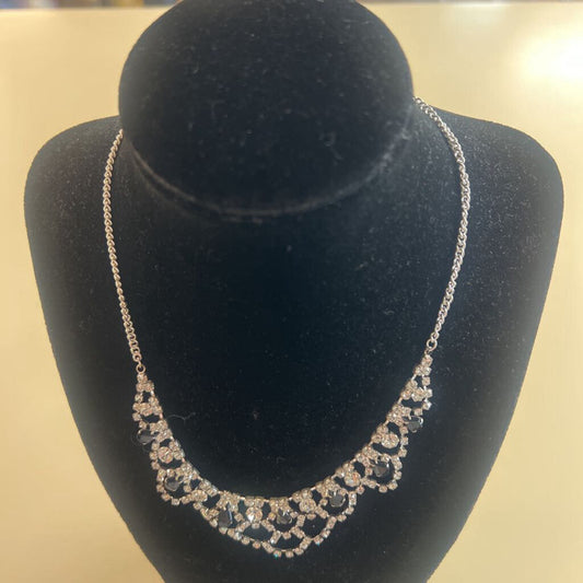 Silver Rhinestone/ Black Stone Necklace