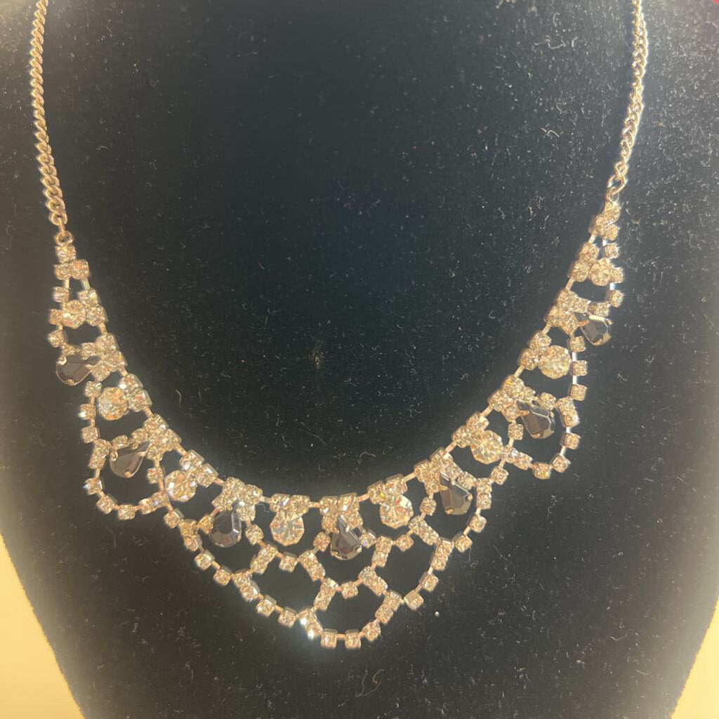 Silver Rhinestone/ Black Stone Necklace