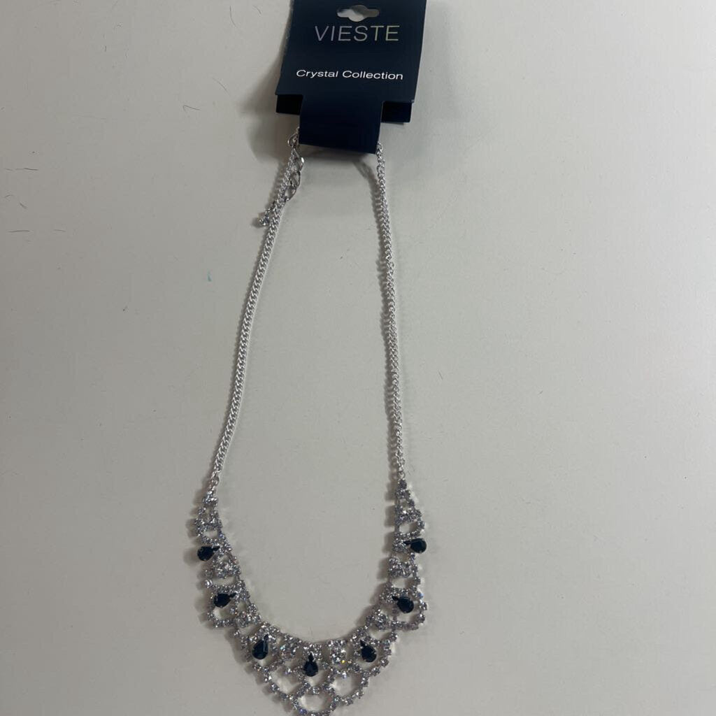 Silver Rhinestone/ Black Stone Necklace