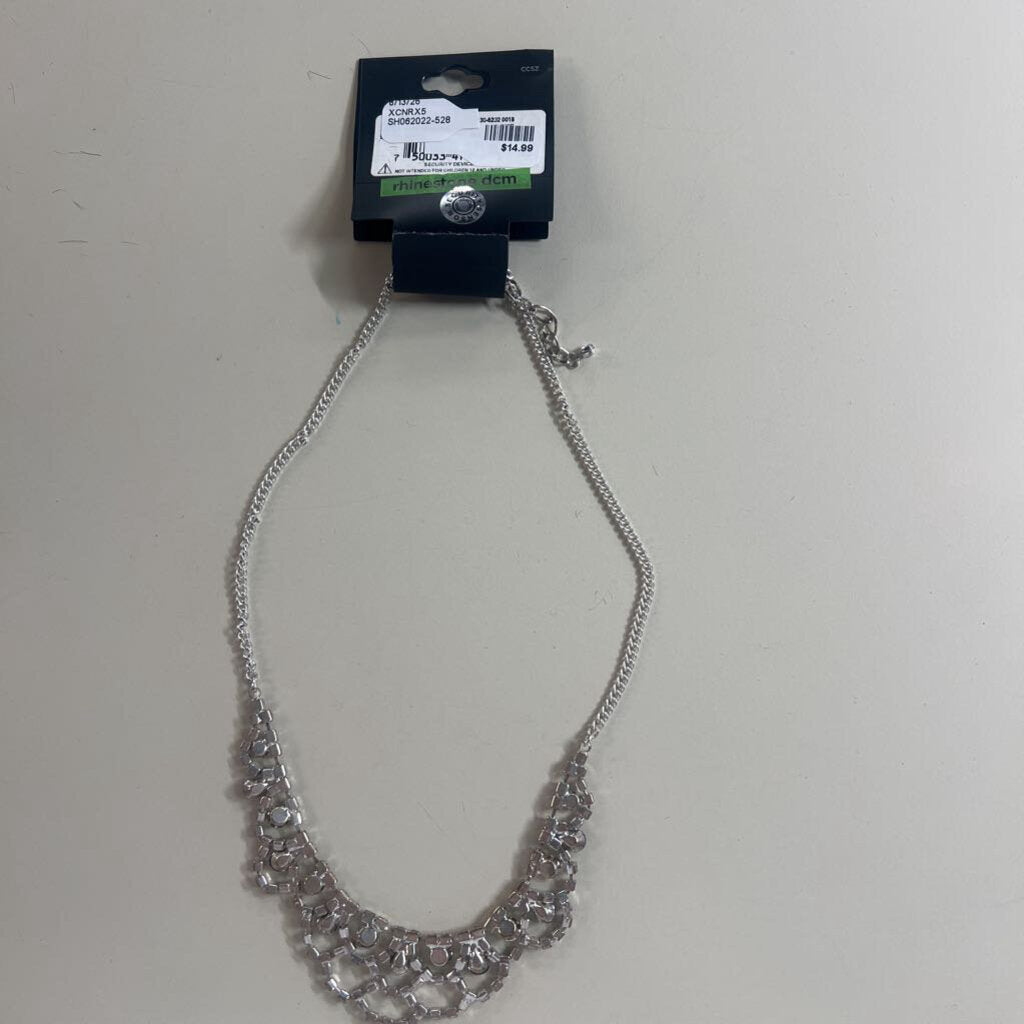 Silver Rhinestone/ Black Stone Necklace