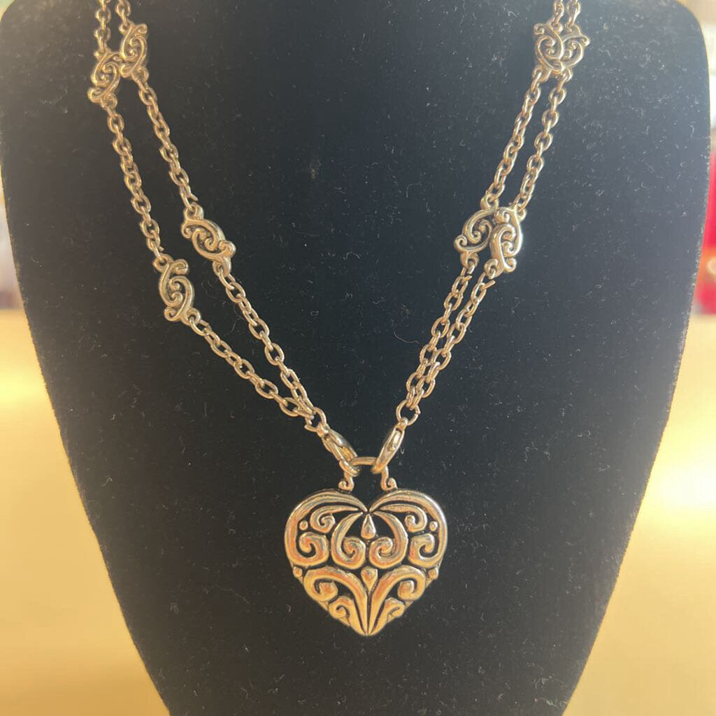 Silver Swirl Heart Layered Necklace