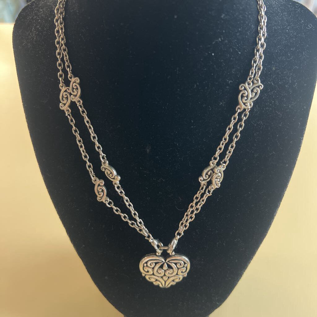 Silver Swirl Heart Layered Necklace