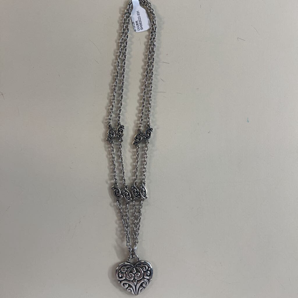 Silver Swirl Heart Layered Necklace