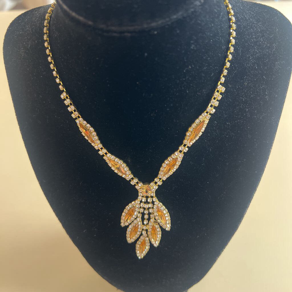 Gold/ Yellow Stone Rhinestone Necklace