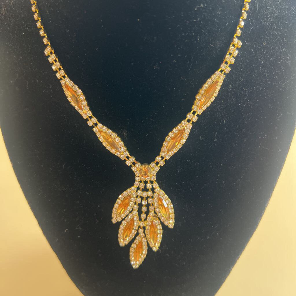 Gold/ Yellow Stone Rhinestone Necklace