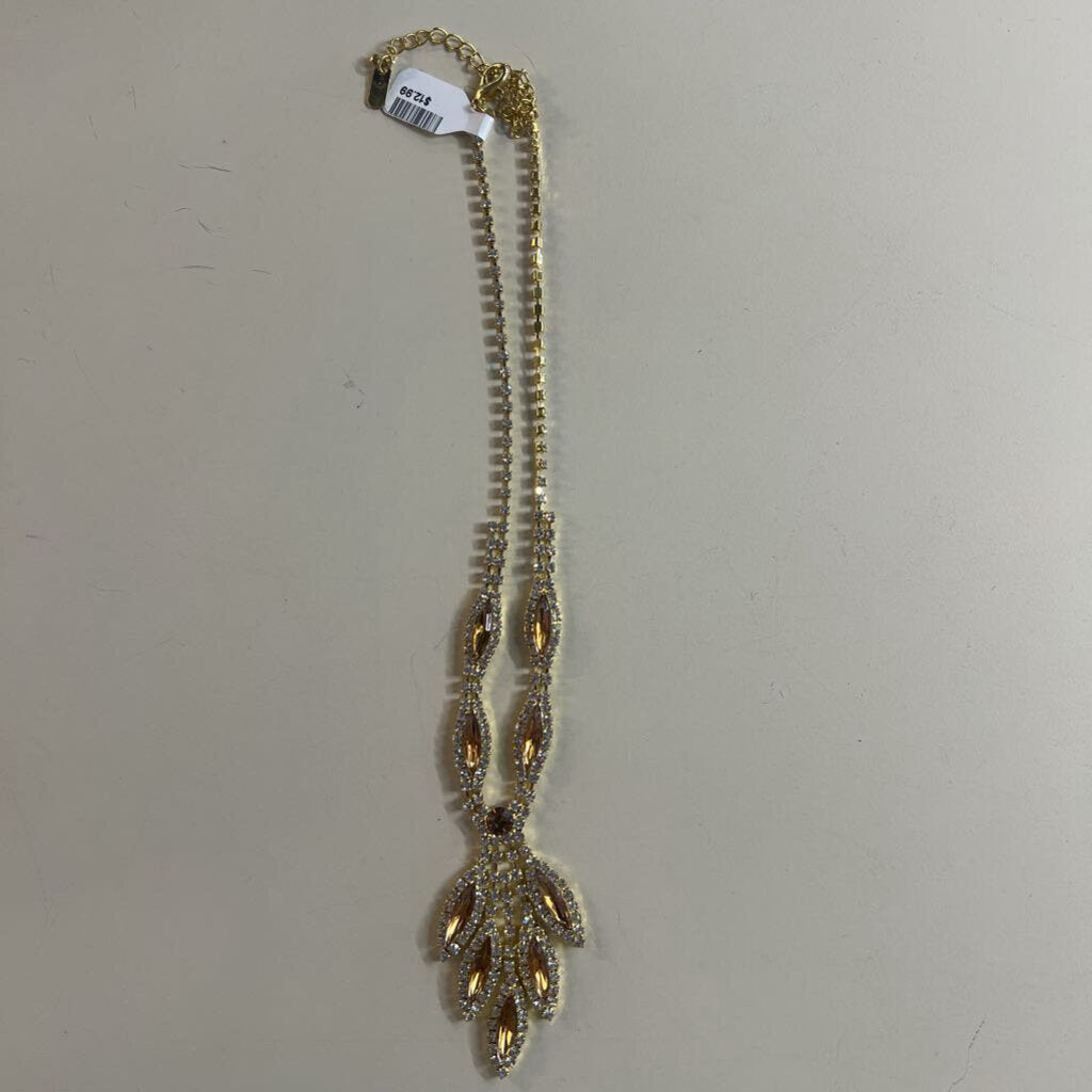 Gold/ Yellow Stone Rhinestone Necklace