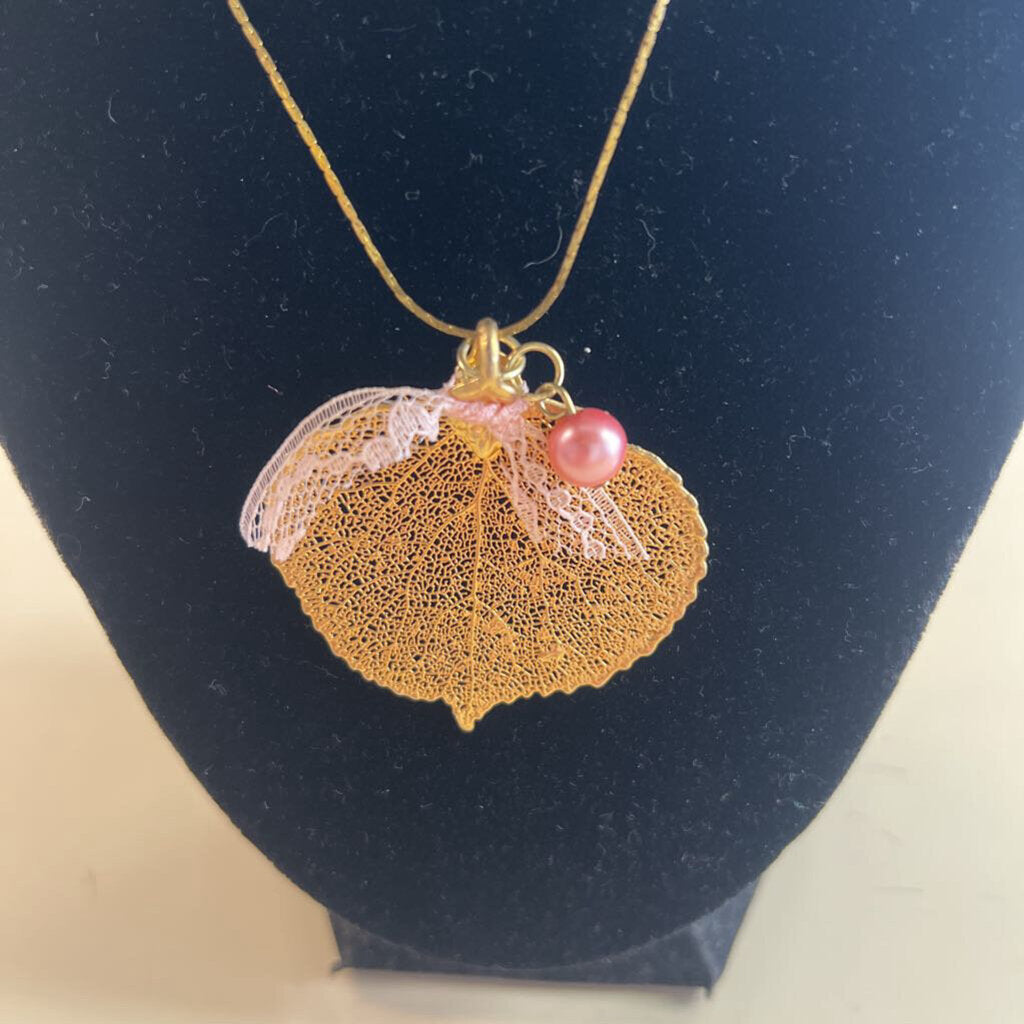 Gold Leaf Pendant Long Necklace
