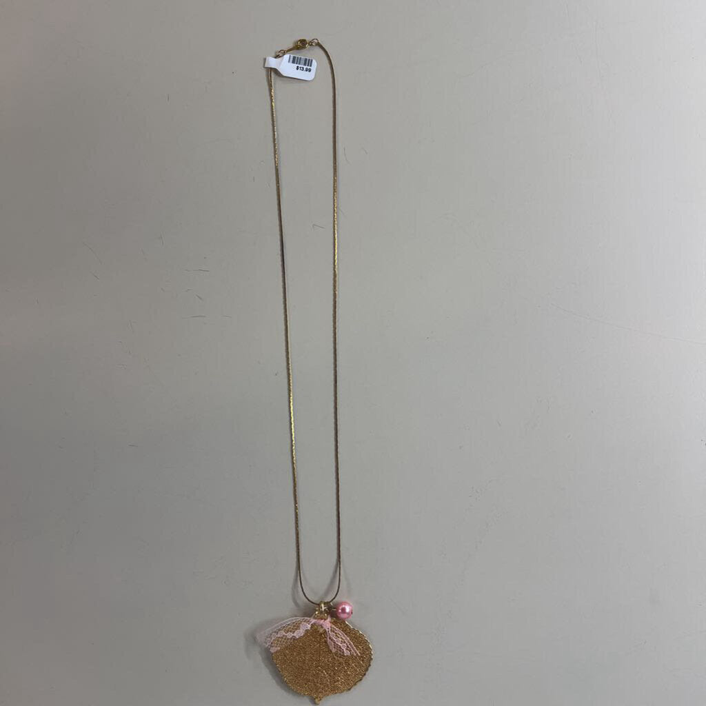 Gold Leaf Pendant Long Necklace