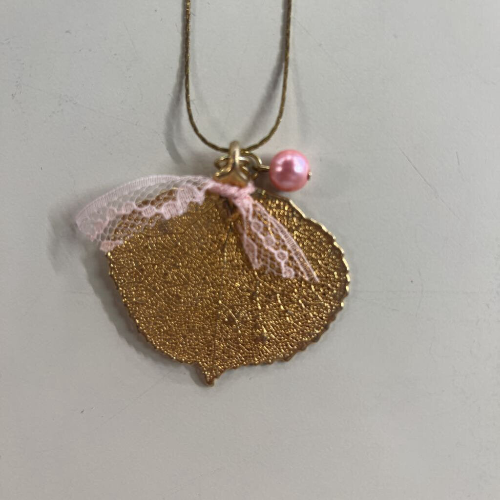 Gold Leaf Pendant Long Necklace