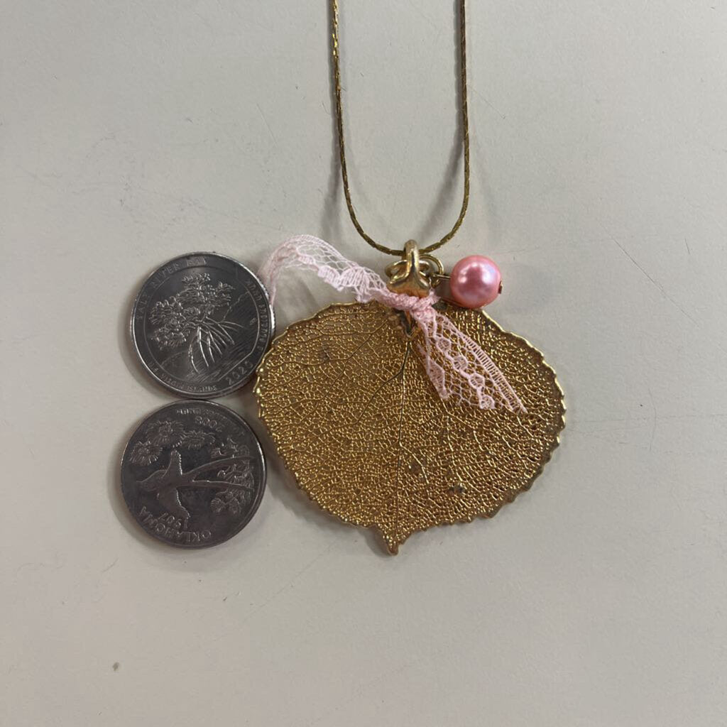Gold Leaf Pendant Long Necklace