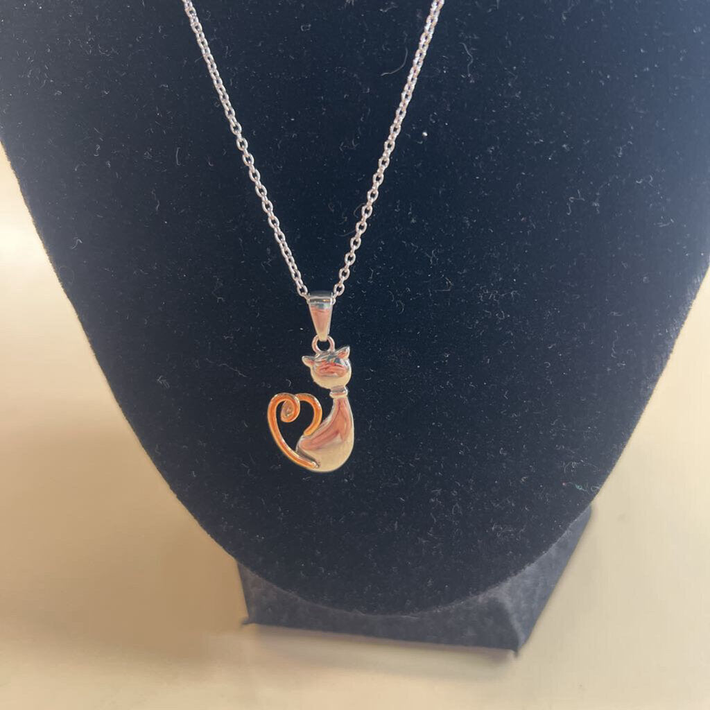 Silver Cat Pendant Necklace