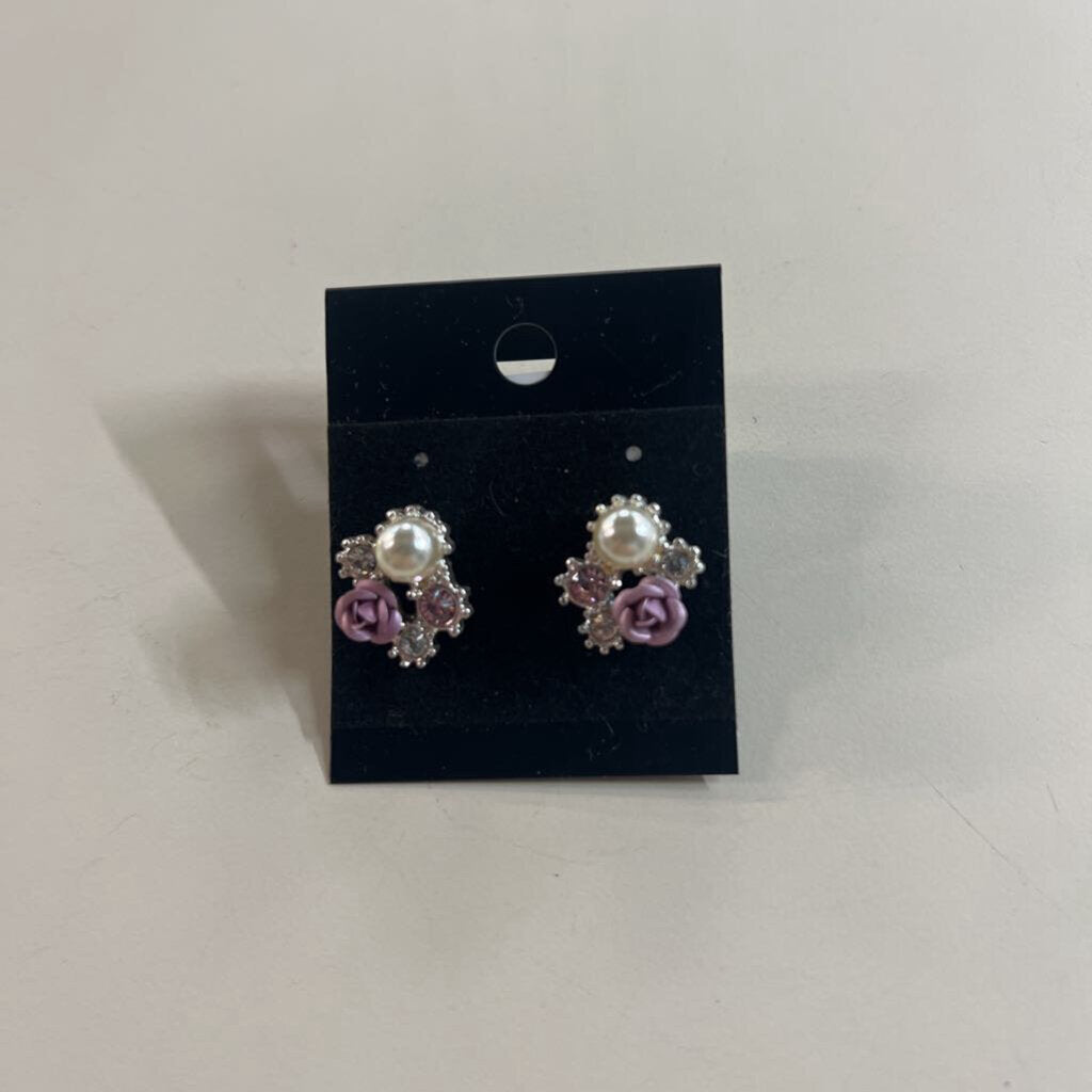 Silver/ Pearl Rosette Stud Earrings