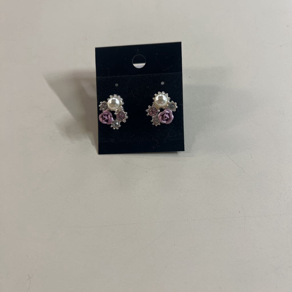 Silver/ Pearl Rosette Stud Earrings
