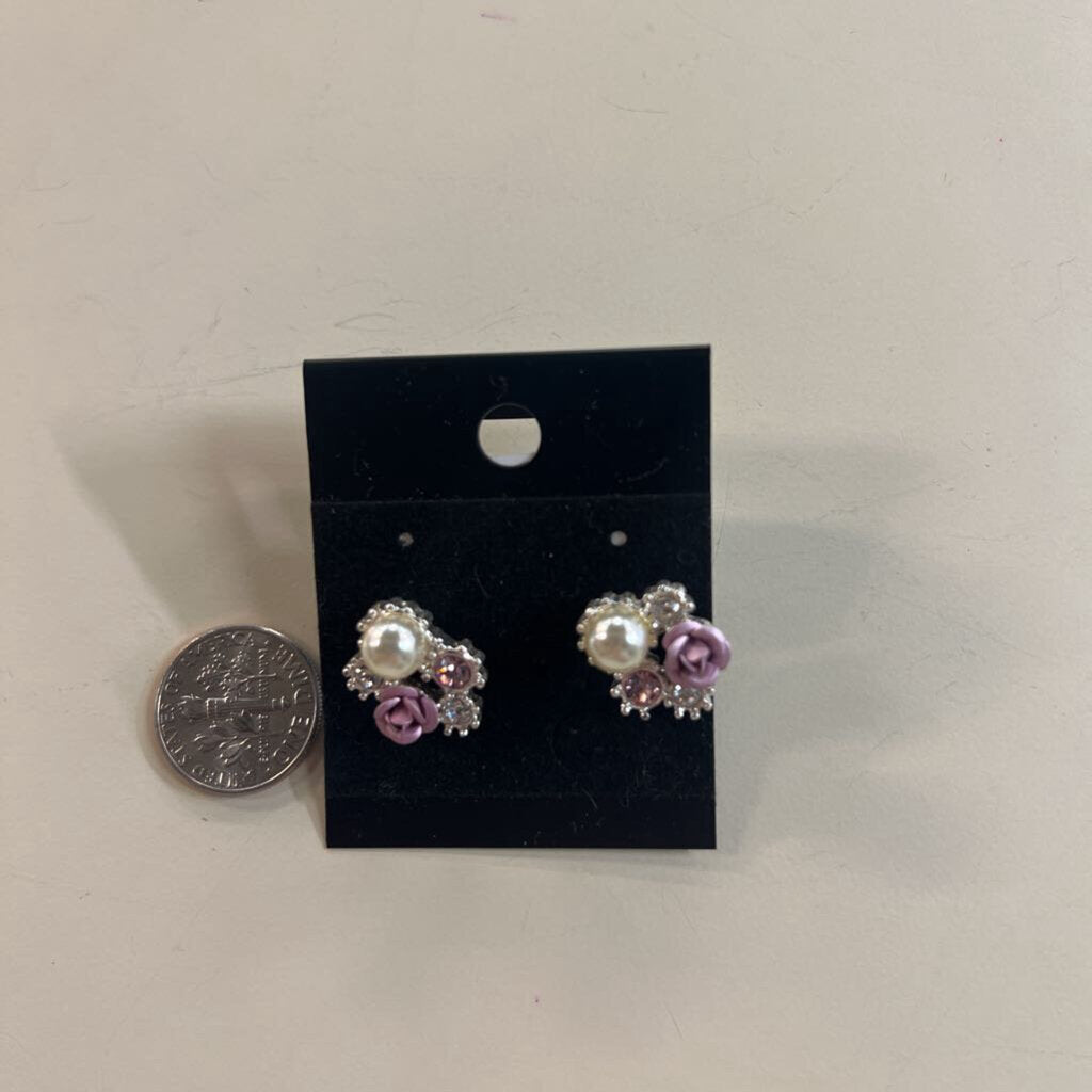 Silver/ Pearl Rosette Stud Earrings