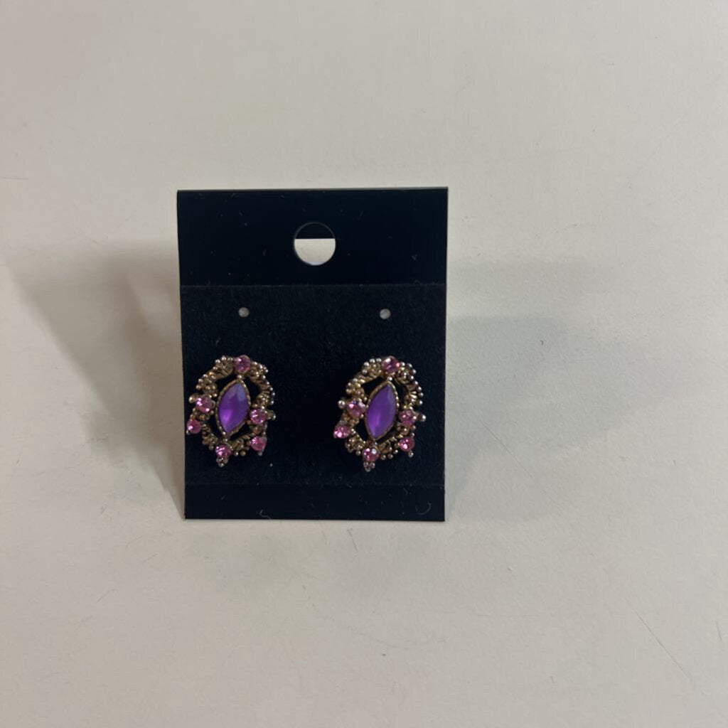 Vintage Gold/ Purple Stone Stud Earrings