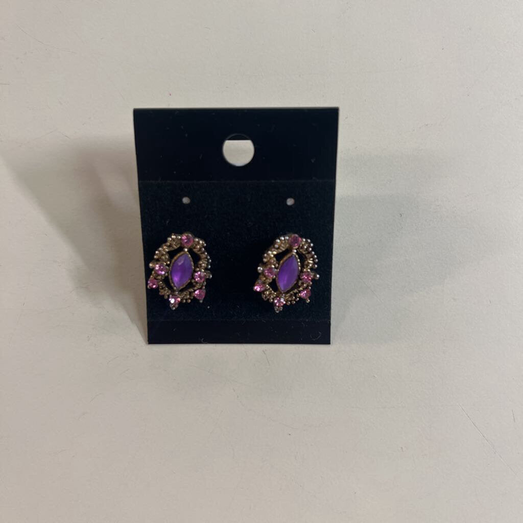 Vintage Gold/ Purple Stone Stud Earrings