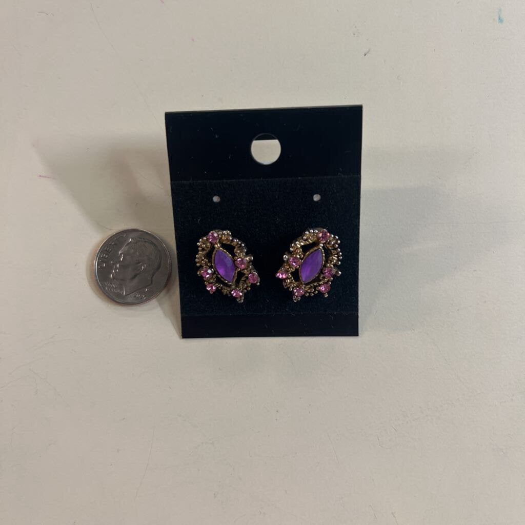 Vintage Gold/ Purple Stone Stud Earrings