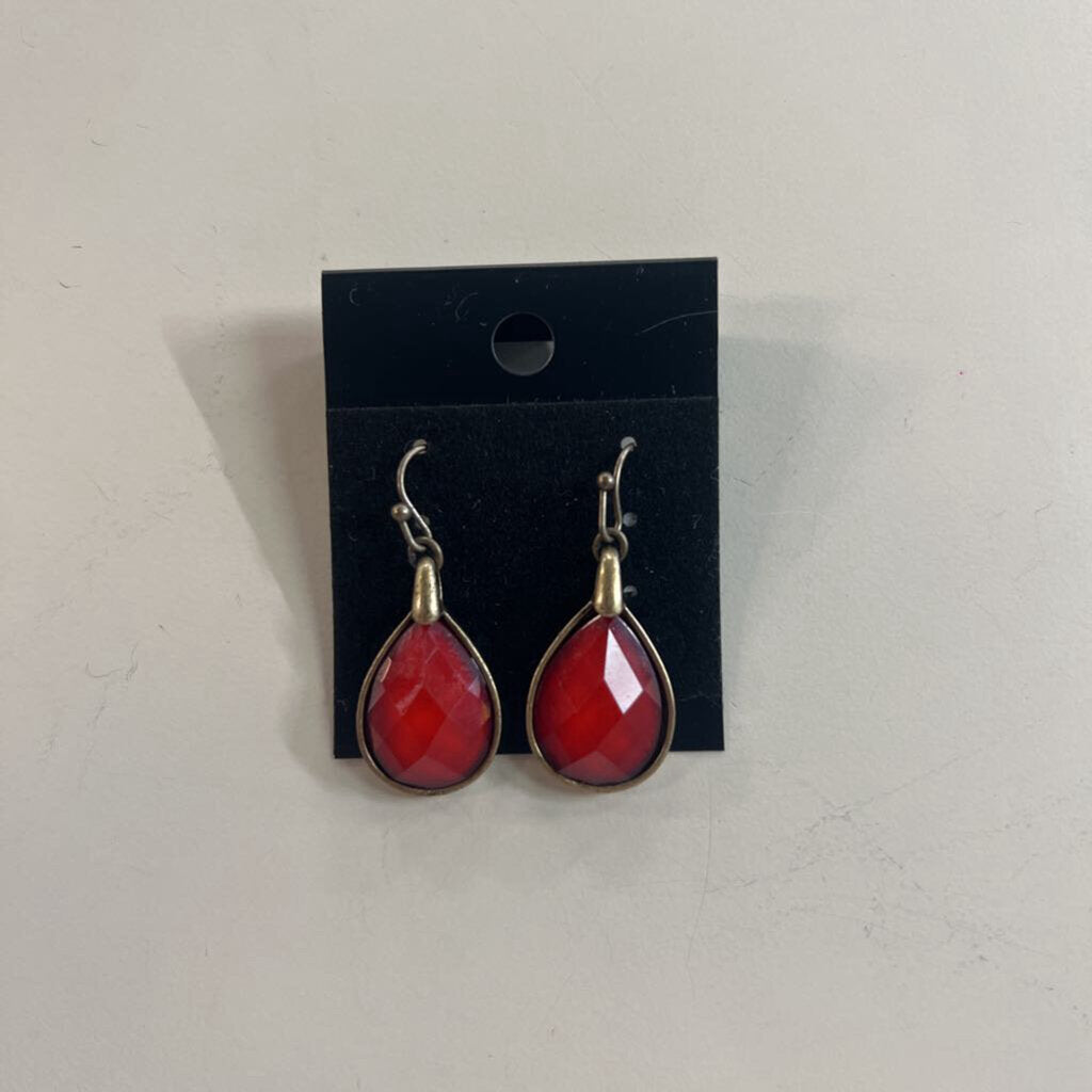 Gold/ Red Stone Drop Earrings