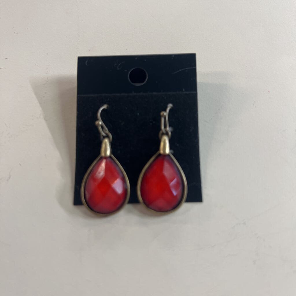 Gold/ Red Stone Drop Earrings