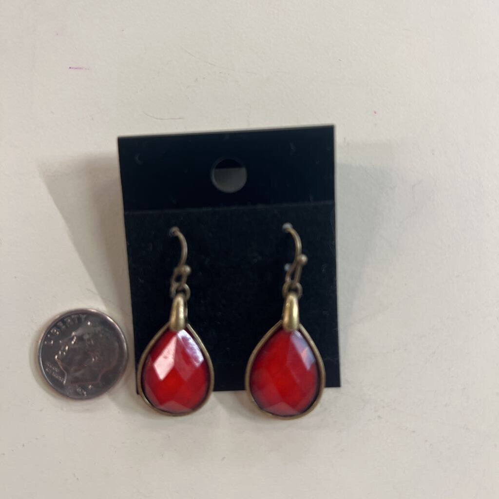 Gold/ Red Stone Drop Earrings