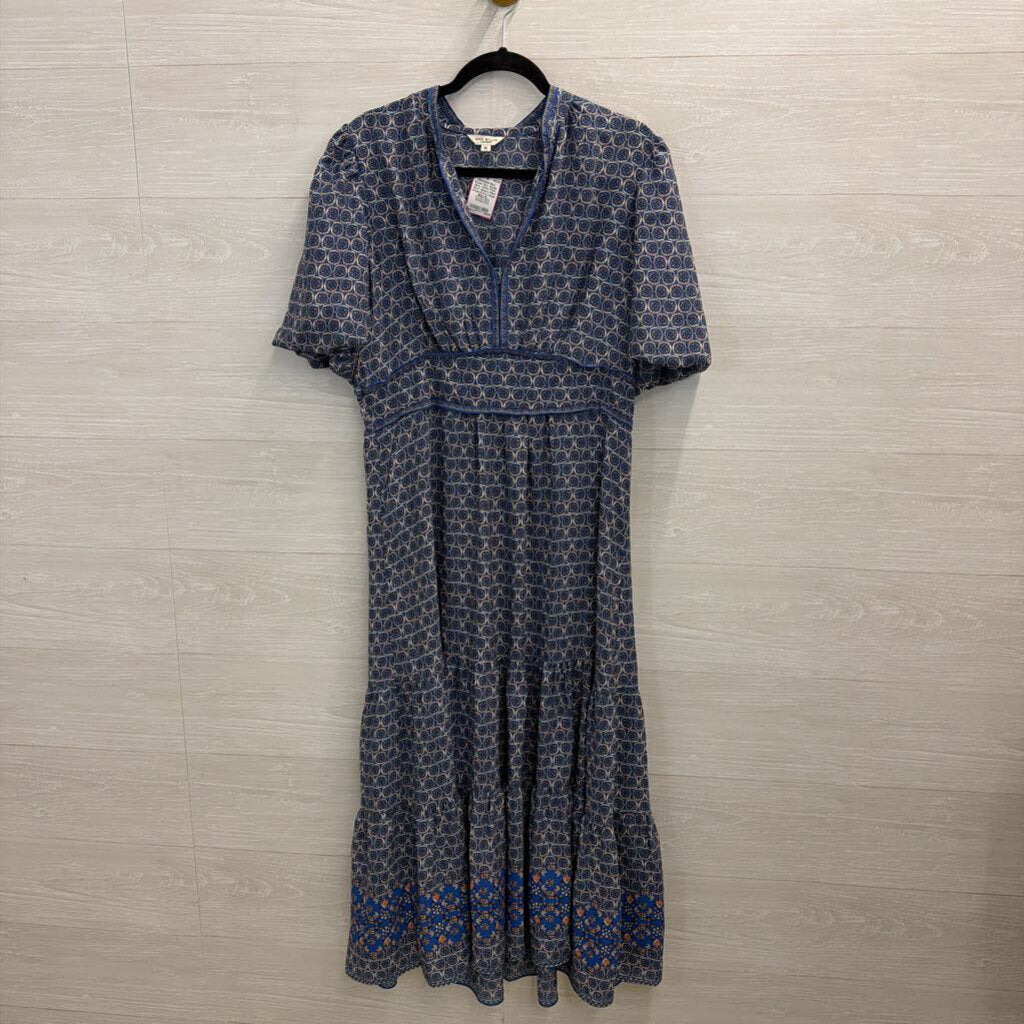 Max Studio Blue/ White Print Short Sleeve Maxi Dress Extra Large
