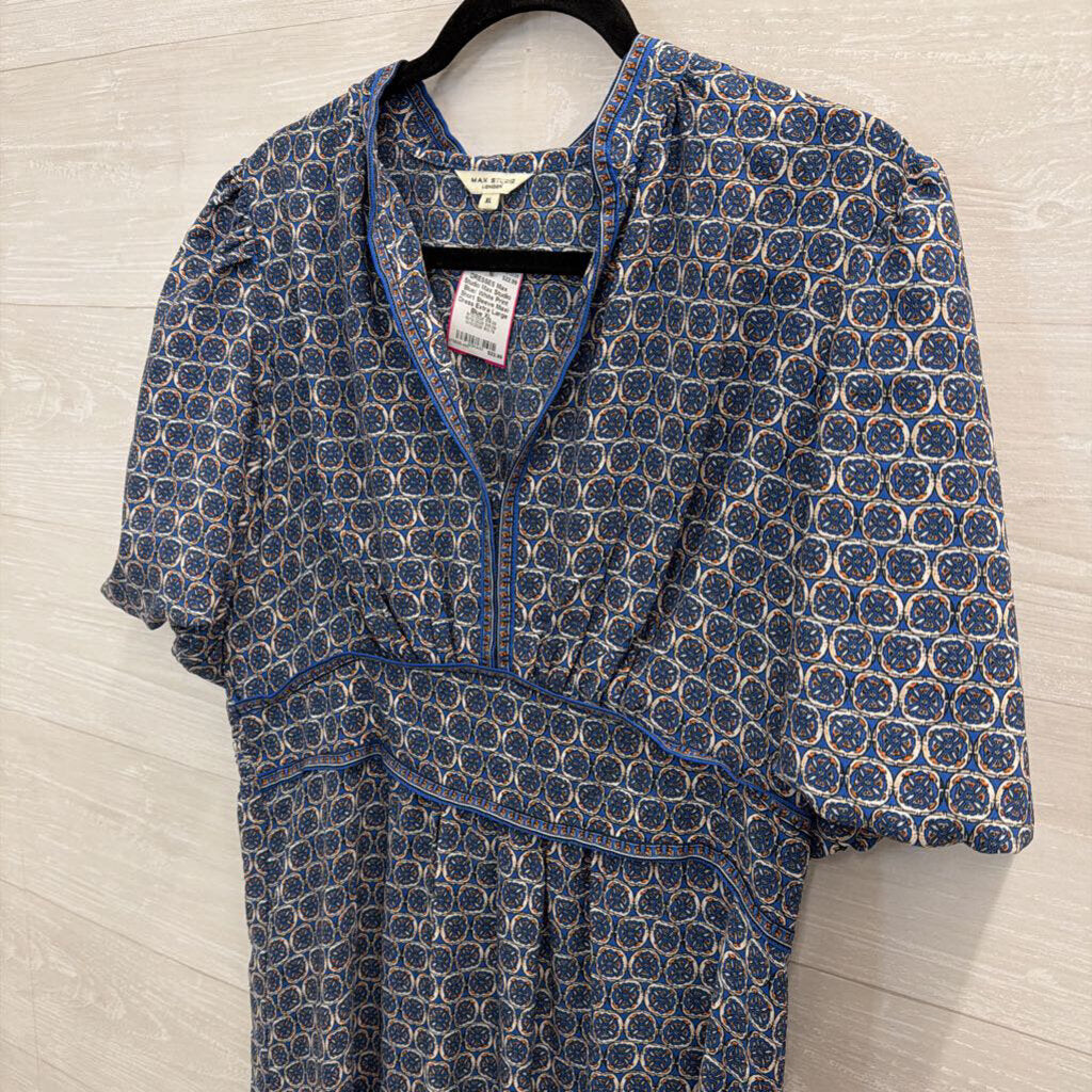 Max Studio Blue/ White Print Short Sleeve Maxi Dress Extra Large