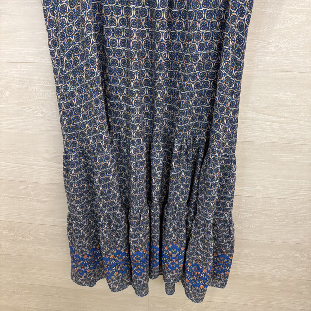 Max Studio Blue/ White Print Short Sleeve Maxi Dress Extra Large