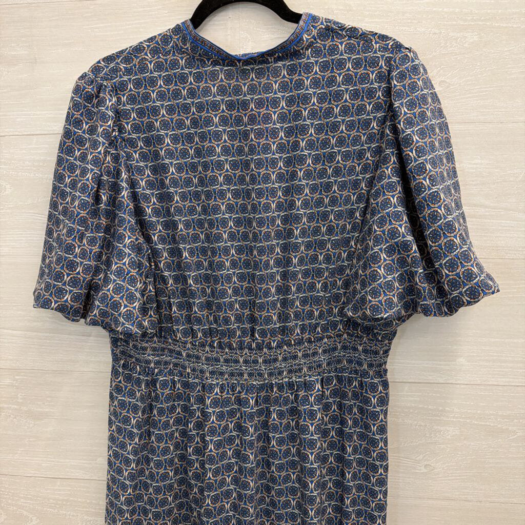 Max Studio Blue/ White Print Short Sleeve Maxi Dress Extra Large